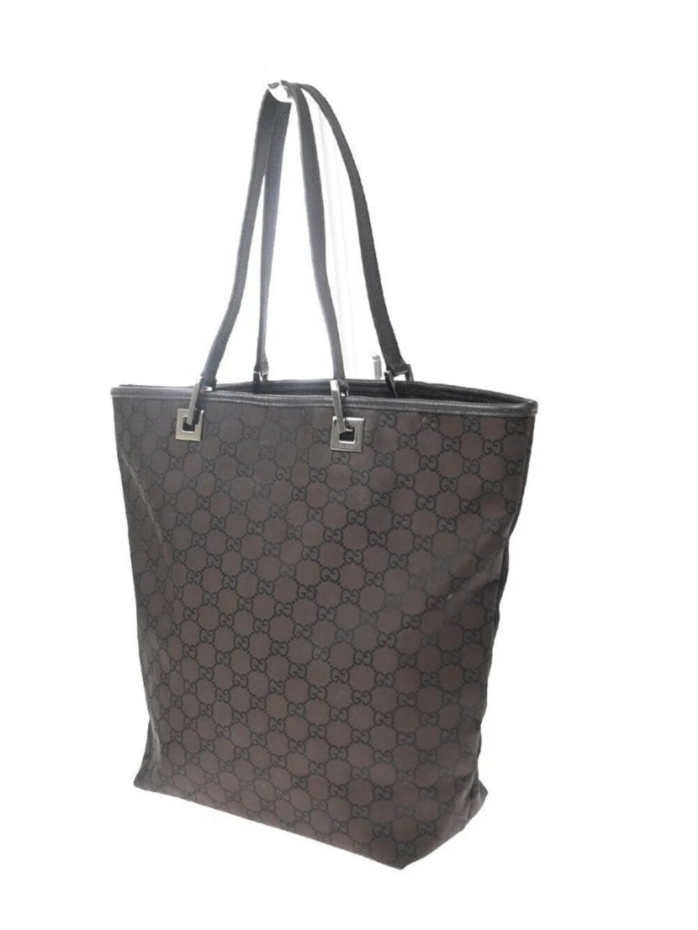 GUCCI Logo GG Pattern​ Shoulder Tote Bag Nylon Leather Brown SHW Italy 61KD552 - Picture 2 of 16